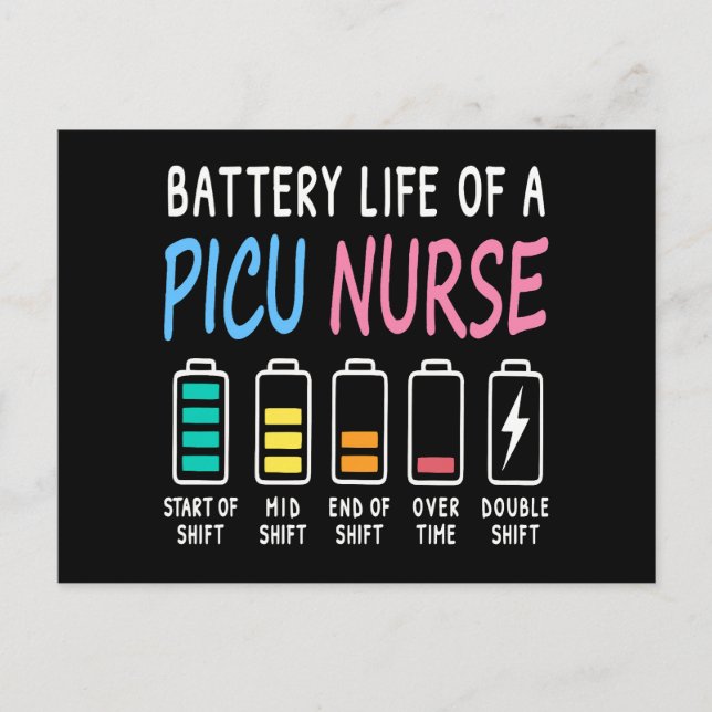 Postal Battery life of a PICU nurse humor chart (Anverso)