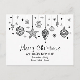Postal Baubles de Navidades blancos y negros personalizad