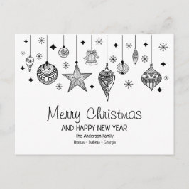 Postal Baubles de Navidades blancos y negros personalizad