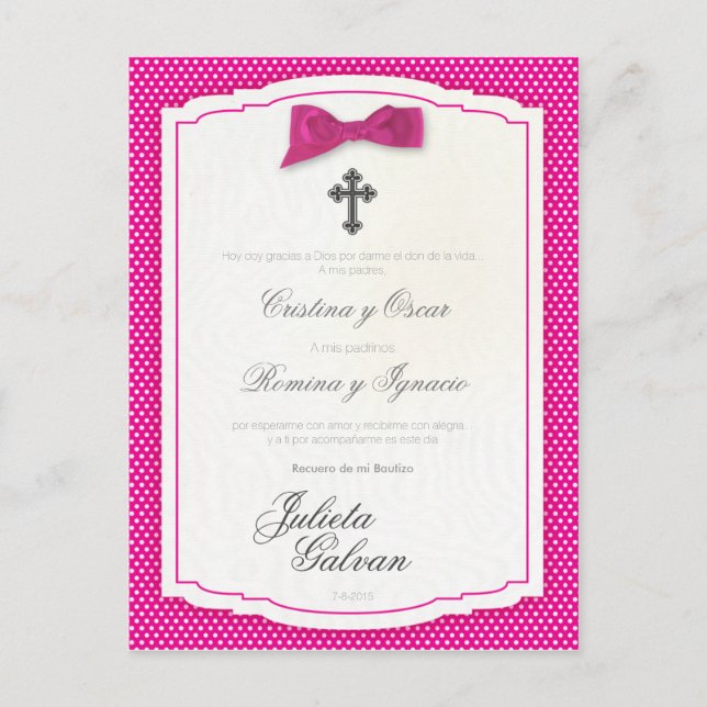 Postal Bautismo, cumpleaños, quinceañera, Boda Keepsake (Anverso)