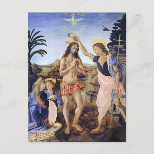 Postal Bautismo de Cristo por Verrocchio y Leonardo da Vi (Anverso)