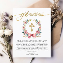Postal Bautizo Español Rosa y Oro Gracias