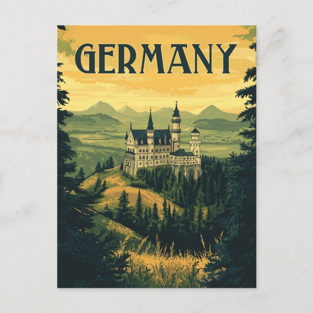 Postal Bavaria Travel Souvenir - Castillo alemán vintage (Anverso)