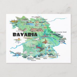 Postal Baviera, Alemania, viajes ilustrados
