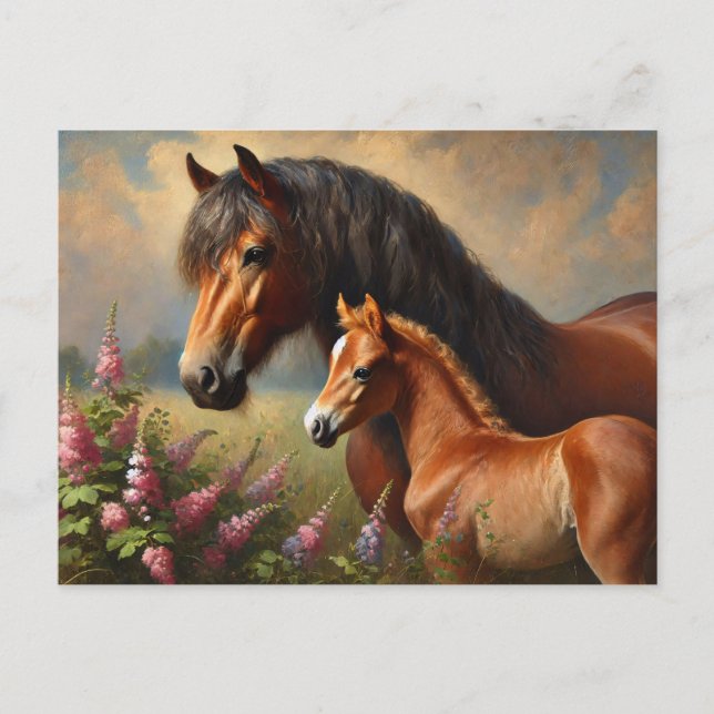 Postal Bay Mare con pintura de Foal Wildflowers (Anverso)