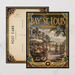 Postal Bay St. Louis Mississippi Arte Deco Vintage Dorado