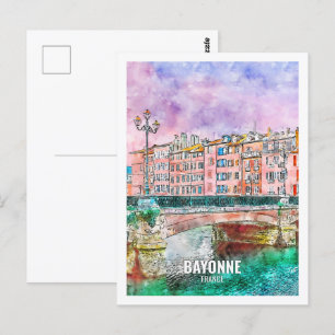 Postal Bayonne France Famoso Travel Place Watercolor