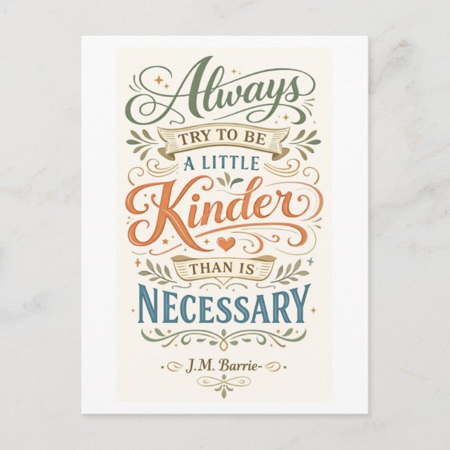 Postal "Be a Little Kinder" -- J. M. Barrie Quote (Anverso)