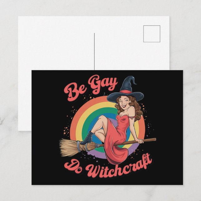 Postal Be Gay Do Witchcraft Orgullo gay Bruja Halloween (Anverso / Reverso)