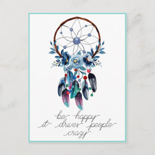 Postal Be Happy Boho Dreamcatcher Feather Floral