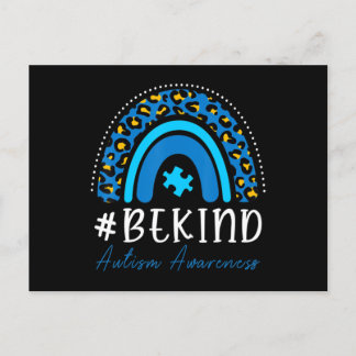 Postal Be Kind Autism Awareness Women Girls Leopard Rainb