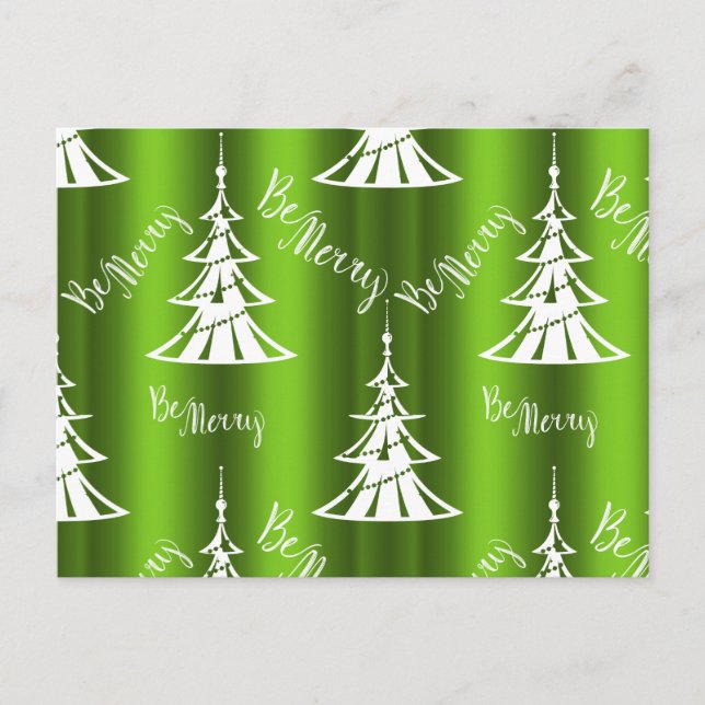 Postal Be Merry Green Christmas Trees (Anverso)