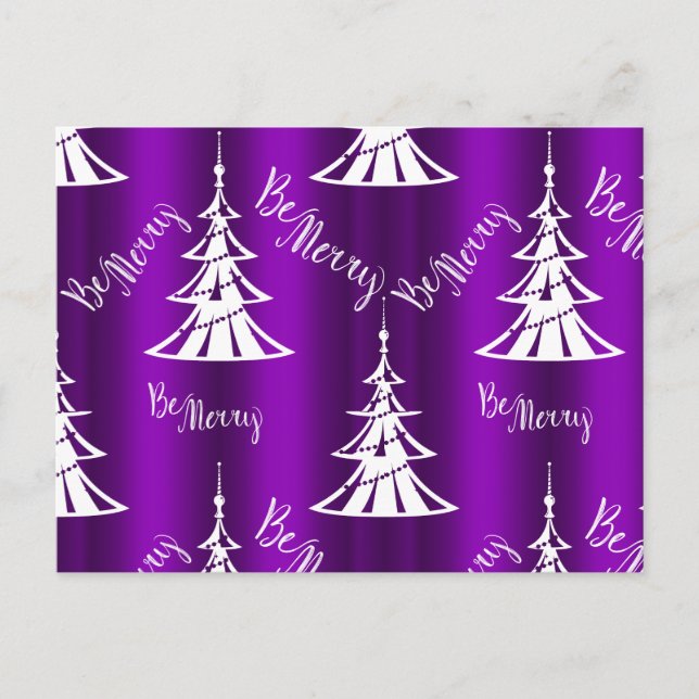 Postal Be Merry Purple Christmas Trees (Anverso)