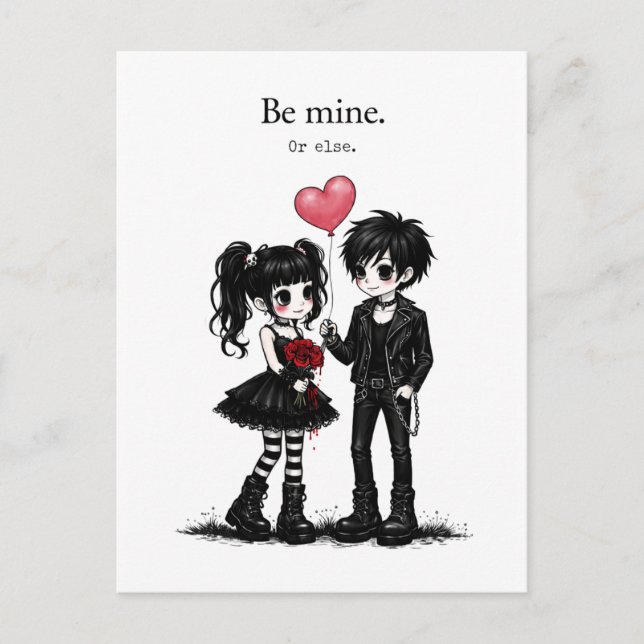 Postal Be Mine Or Else Goth Valentine Postcard (Anverso)