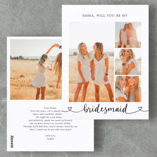 Postal Be My Bridesmaid Collage de fotos Calligraphy