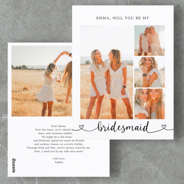 Postal Be My Bridesmaid Collage de fotos Calligraphy (Subido por el creador)