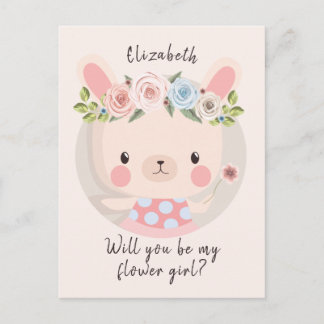 Postal Be My Flower Girl Cute Bunny