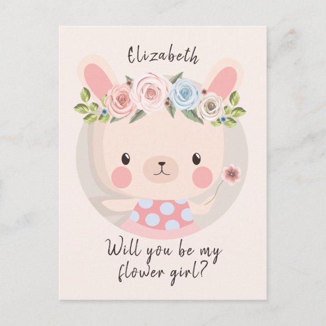 Postal Be My Flower Girl Cute Bunny (Anverso)