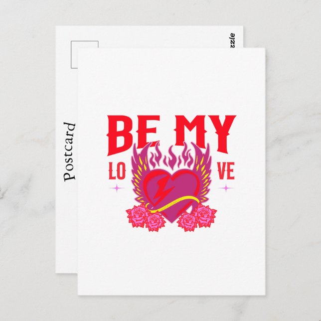Postal Be My Love Retro Heart Rose Biker Valentine   (Anverso / Reverso)