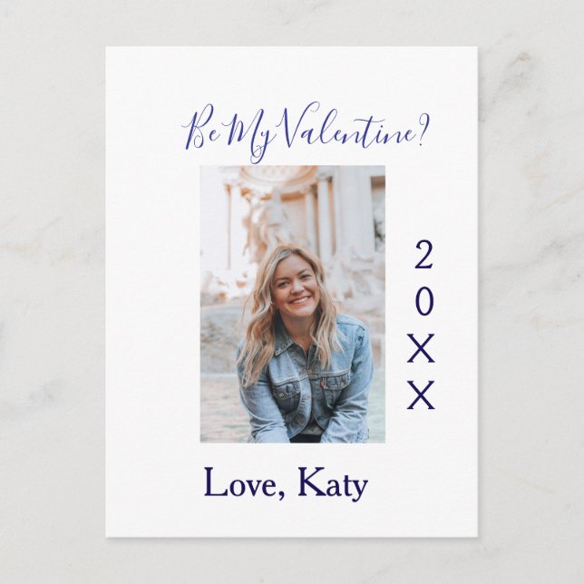 Postal Be my valentine love name purple year photo simple (Anverso)