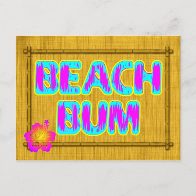 Postal Beach Bum Funny diciendo rosa y Verde azulado (Anverso)