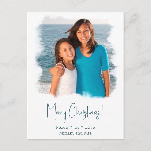 Postal Beach Christmas Photo Card Coastal Watercolor (Anverso)