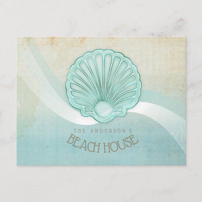 Postal Beach House Clam Shell Aqua Blue ID623 (Anverso)