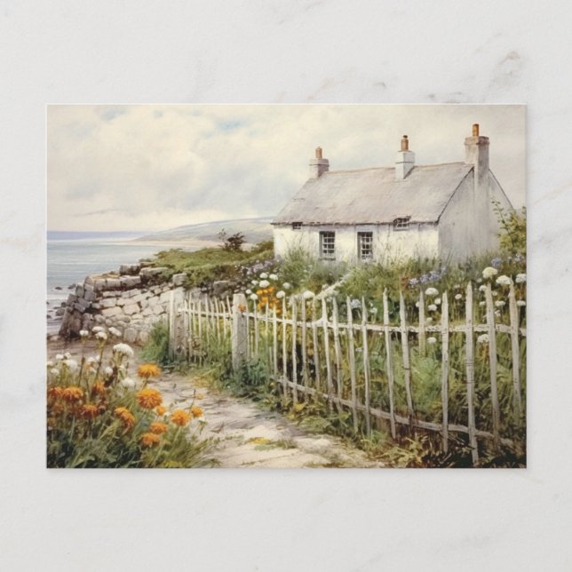 Postal Beach House Cottage Seaside Fence Vacation Vintage (Anverso)