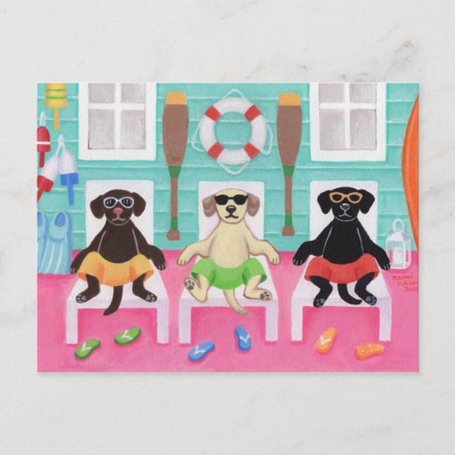 Postal Beach House Labrador Boys Postcard (Anverso)