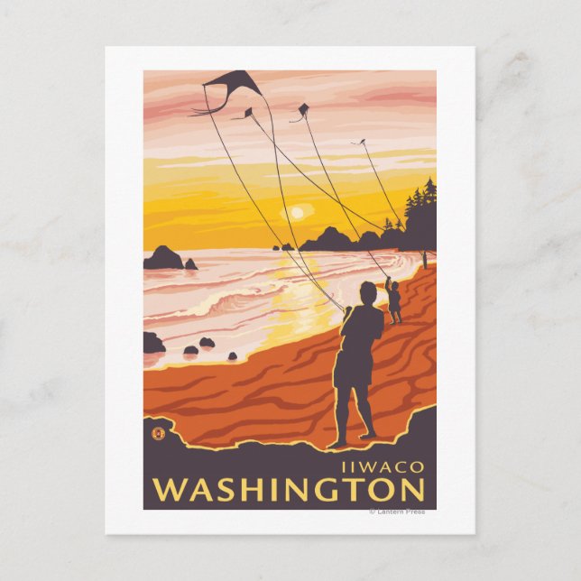 Postal Beach & Kites - Ilwaco, Washington (Anverso)