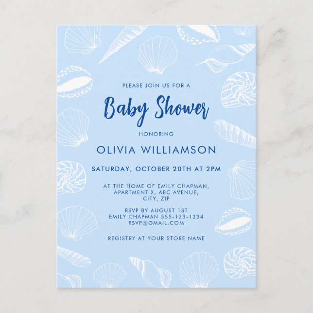 Postal Beach Ocean Sea Shells Boy Baby Shower (Anverso)