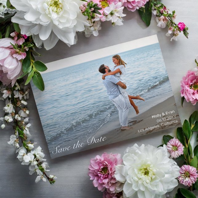 Postal Beach Romance Photo Wedding Save the Date (Subido por el creador)