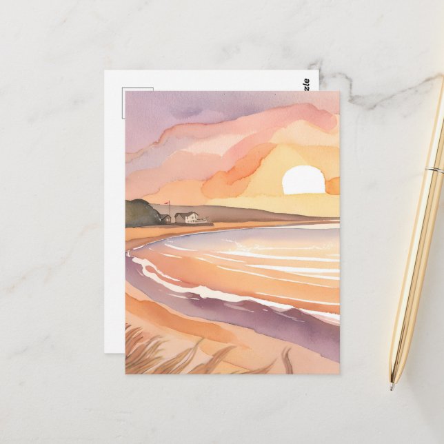 Postal Beach Sunset | Hermosa pintura acuarela (Anverso/Reverso In Situ)