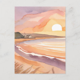Postal Beach Sunset | Hermosa pintura acuarela