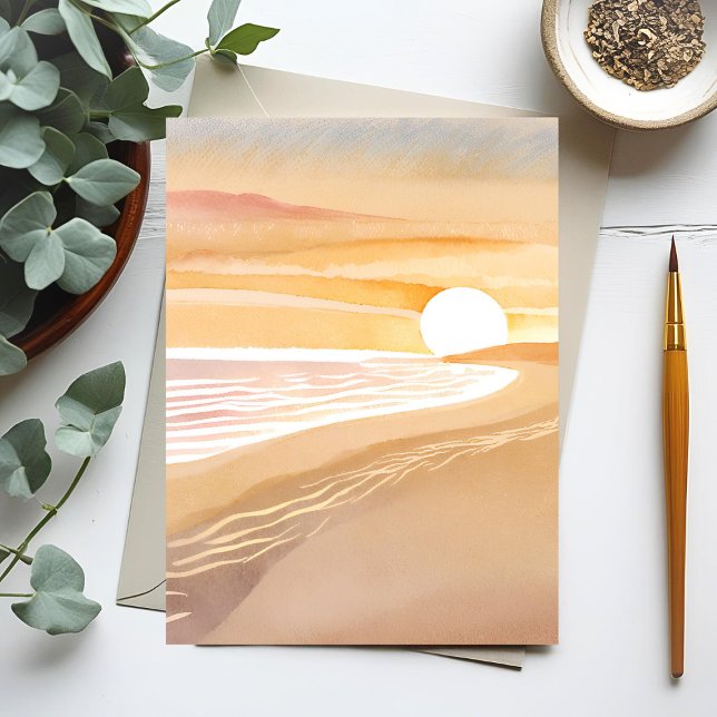 Postal Beach Sunset Watercolor | Hermosa Vacuna Amarilla (Subido por el creador)