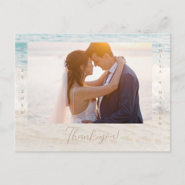 Postal Beach Wedding Photo Thank you Postcard (Anverso)