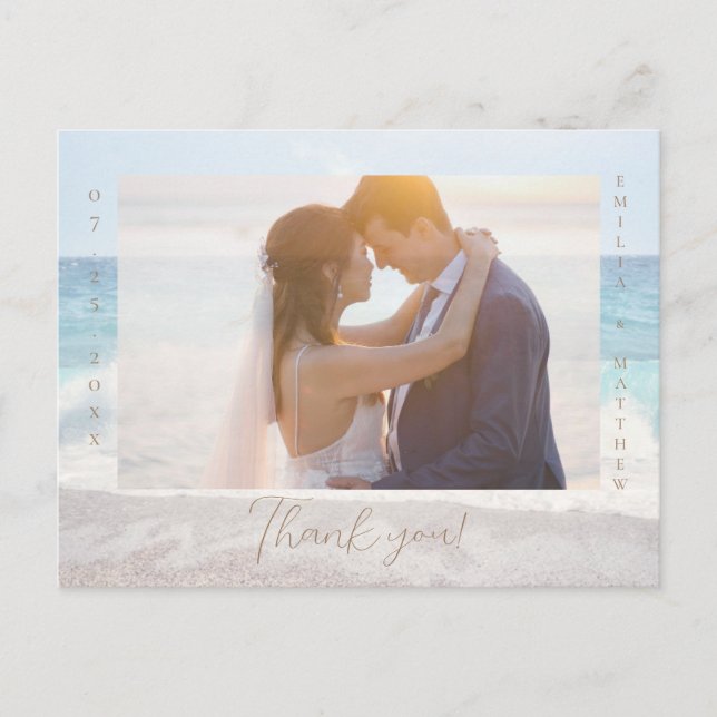 Postal Beach Wedding Photo Thank you Postcard (Anverso)