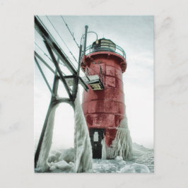Postal Beacon Frozen Red South Haven Lighthouse Winter