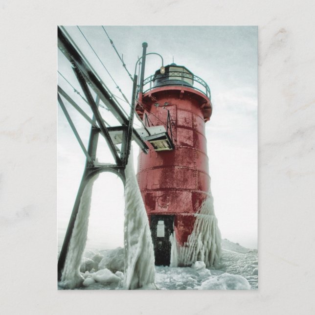 Postal Beacon Frozen Red South Haven Lighthouse Winter (Anverso)