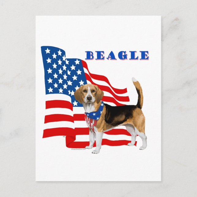 Postal Beagle con bandera americana (Anverso)
