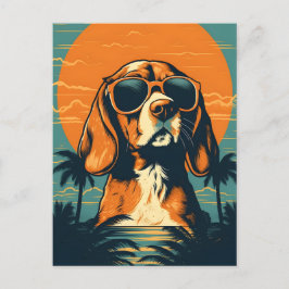 Postal Beagle con gafas de sol en la playa