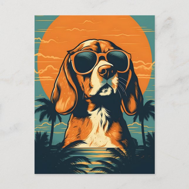 Postal Beagle con gafas de sol en la playa (Anverso)