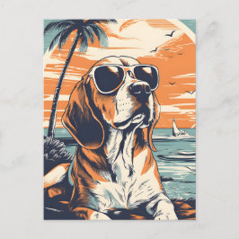 Postal Beagle con gafas de sol en la playa