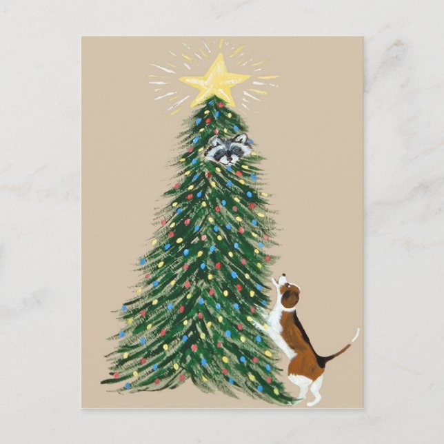 Postal Beagle Con Raccoon De Árbol (Anverso)