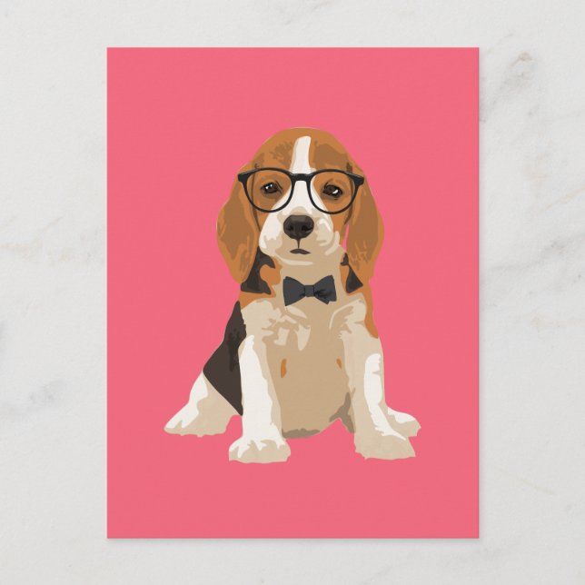 Postal Beagle cute Hipster Perro cachorro para los amante (Anverso)
