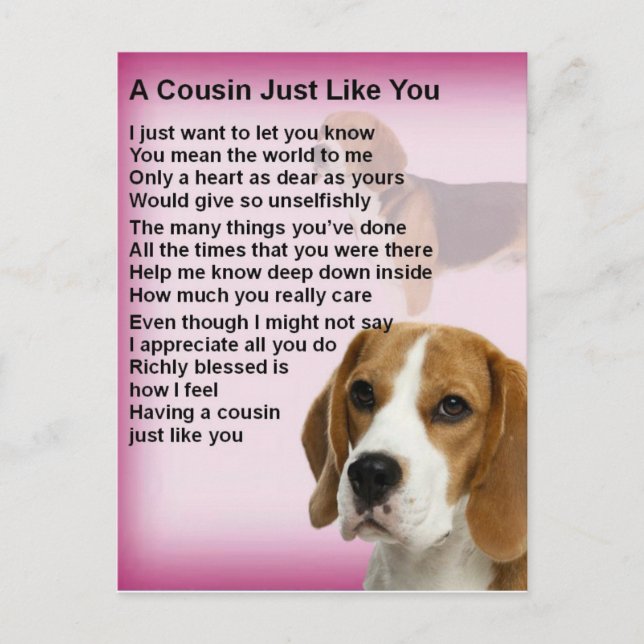 Postal Beagle Design Cousin Poema (Anverso)