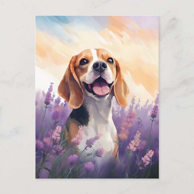 Postal Beagle en el campo de Lavender (Anverso)