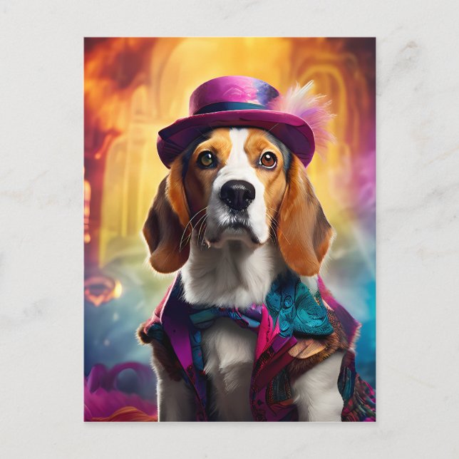 Postal Beagle en traje vibrante (Anverso)