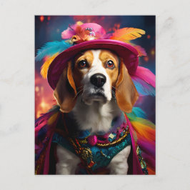 Postal Beagle en un Gorra de Feathered