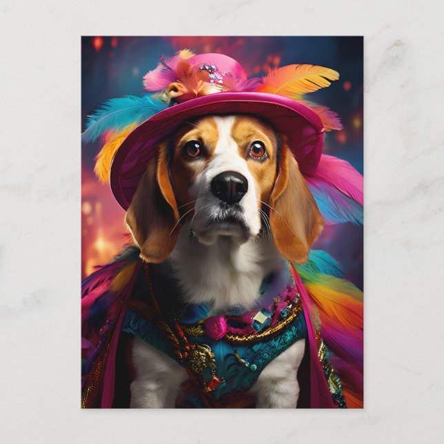 Postal Beagle en un Gorra de Feathered (Anverso)